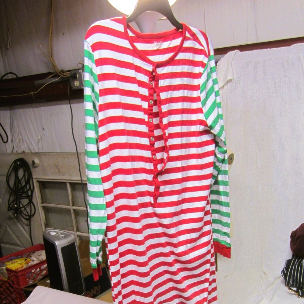 HOLIDAY STRIPED ONE PIECE UNISEX PAJAMAS, LARGE ADULT